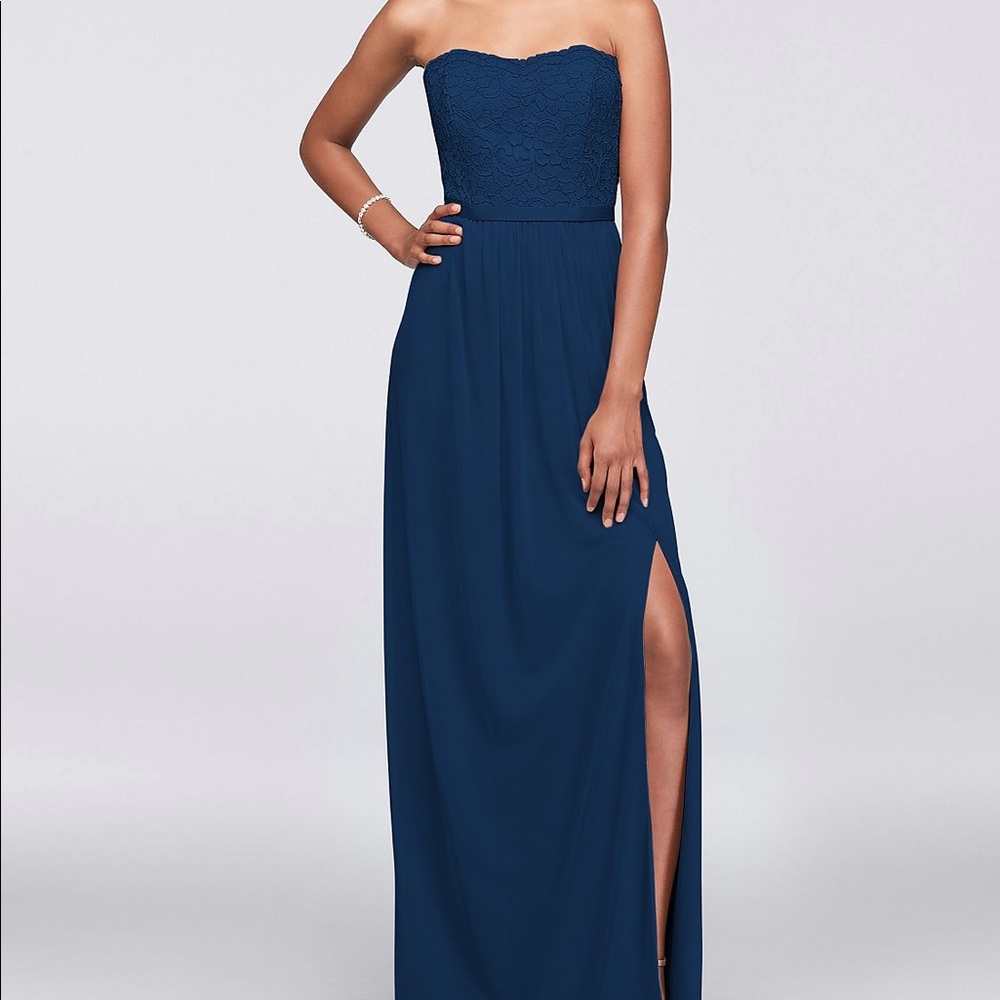 David’s Bridal Long Lace Strapless